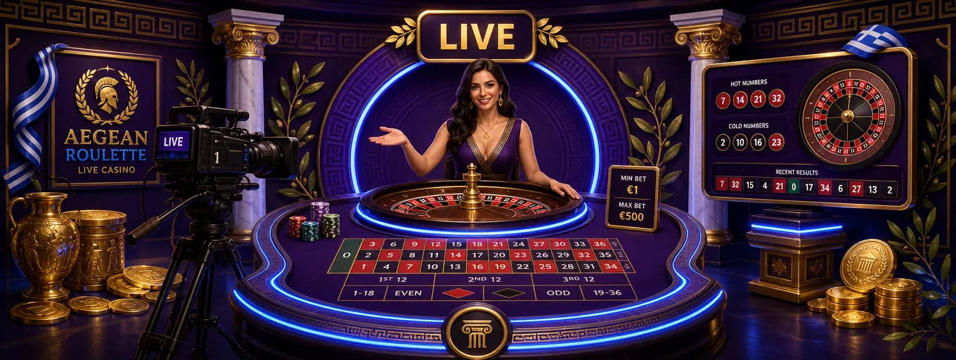 Στούντιο live καζίνο Bizzo με ζωντανή ρουλέτα, κάμερα και σήμα LIVE